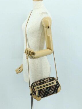 BURBERRY Nova Check Blue Label Shoulder Bag Nylon Brown Silver Auth 172769V